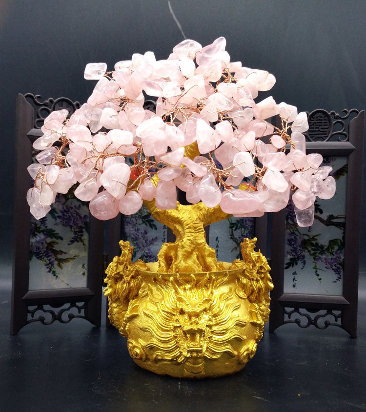 Crystal Tree Dragon Base Creative Portable Decoration With Six Copper Coins Rotating Base For Household Or Office Decoration