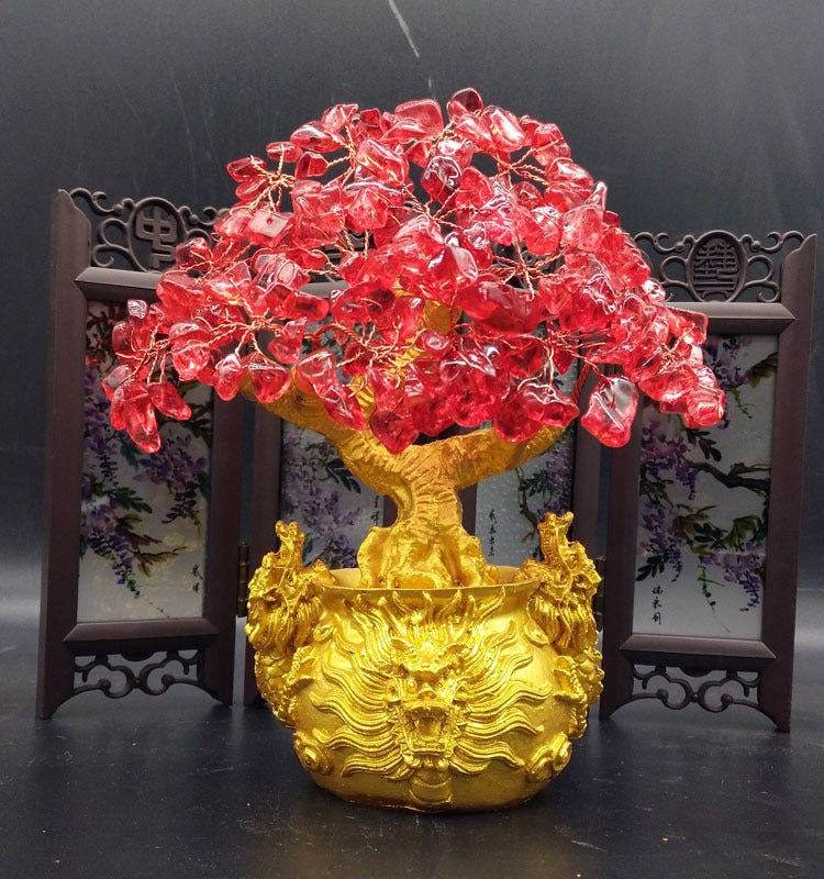 Crystal Tree Dragon Base Creative Portable Decoration With Six Copper Coins Rotating Base For Household Or Office Decoration