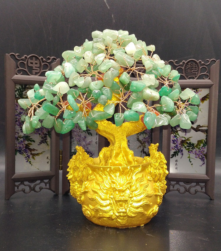Crystal Tree Dragon Base Creative Portable Decoration With Six Copper Coins Rotating Base For Household Or Office Decoration