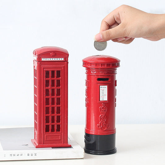 Spot British Retro Zinc Alloy Telephone Booth Mailbox Save Model Money Box Decoration Creative Home Desktop Decoration