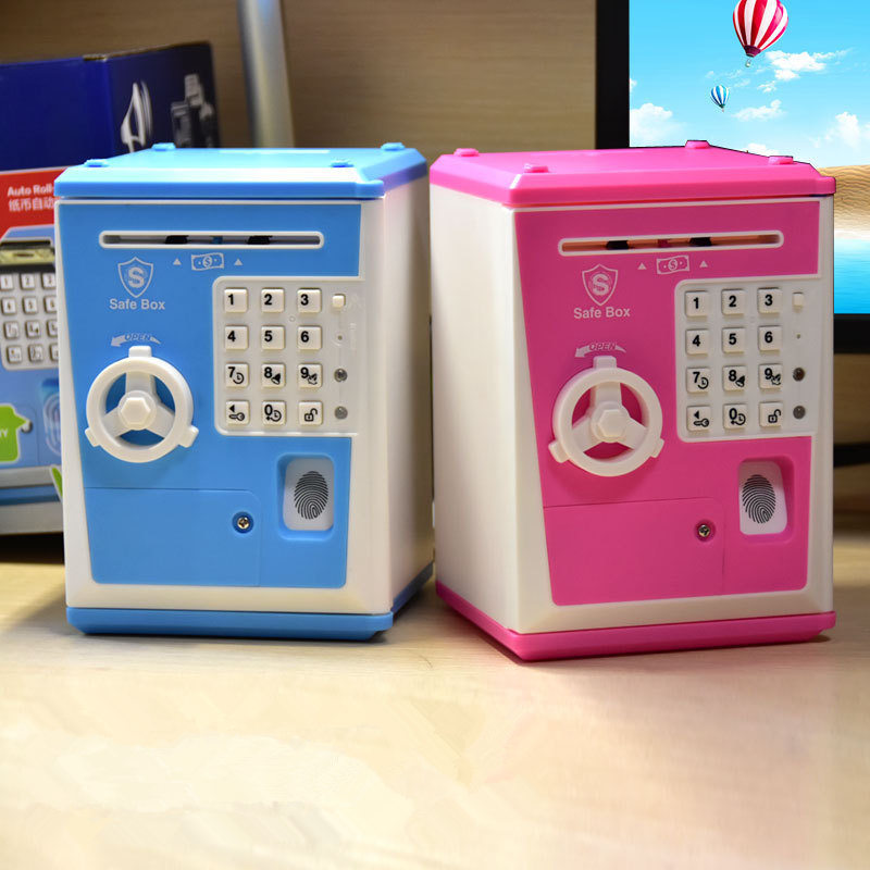 Fingerprint cipher box automatic roll up money bank