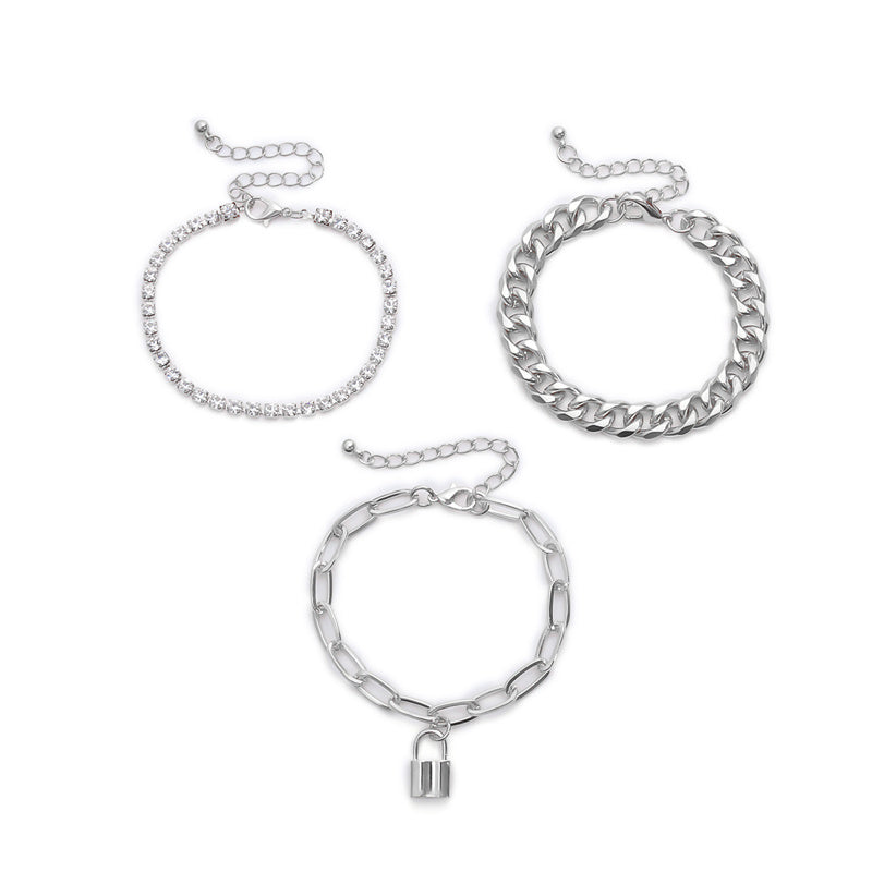 Set of 3 diamond-set bracelets with small lock