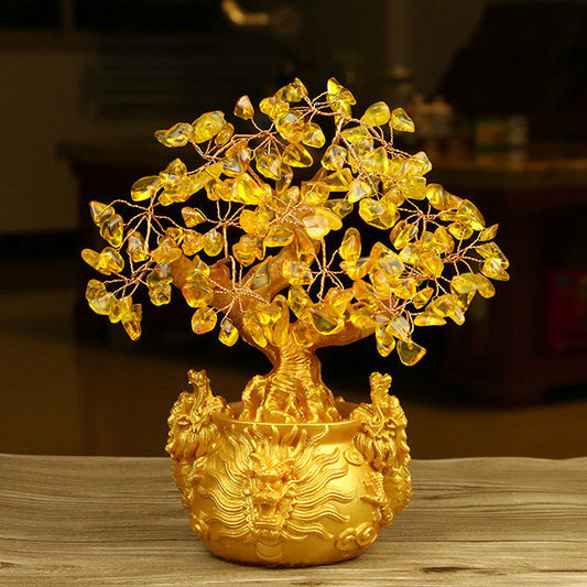 Crystal Tree Dragon Base Creative Portable Decoration With Six Copper Coins Rotating Base For Household Or Office Decoration