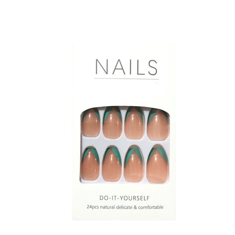 Nude Oblique French Lake Blue and Green Wearing Nail Finished Nail Patch Nail Patch