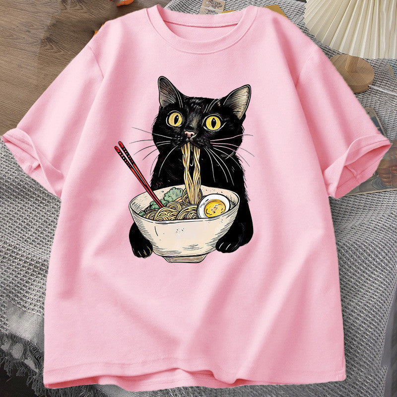 Noodle Ramen Cat T-Shirt Foodie Lover T Shirts