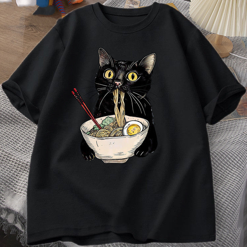 Noodle Ramen Cat T-Shirt Foodie Lover T Shirts