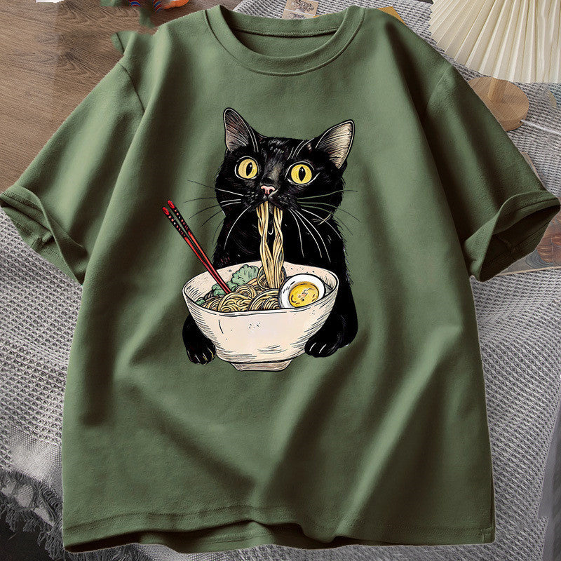Noodle Ramen Cat T-Shirt Foodie Lover T Shirts