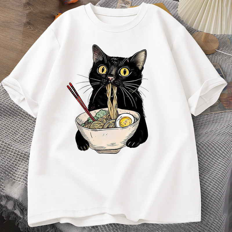 Noodle Ramen Cat T-Shirt Foodie Lover T Shirts