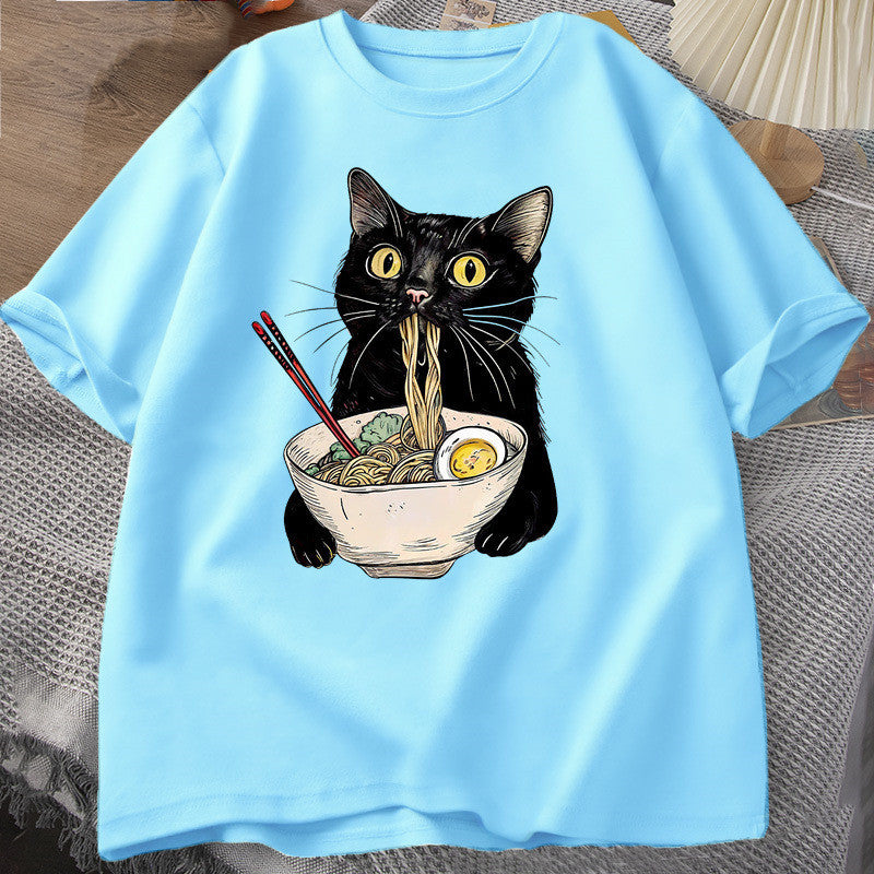 Noodle Ramen Cat T-Shirt Foodie Lover T Shirts
