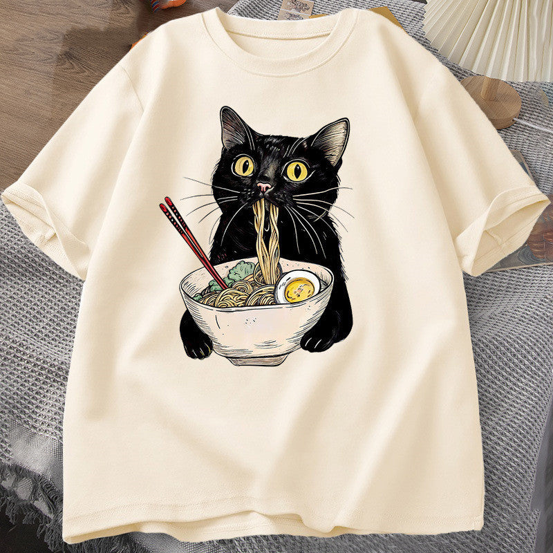 Noodle Ramen Cat T-Shirt Foodie Lover T Shirts