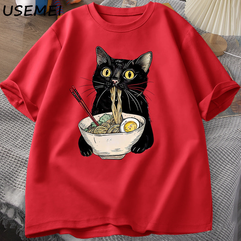 Noodle Ramen Cat T-Shirt Foodie Lover T Shirts