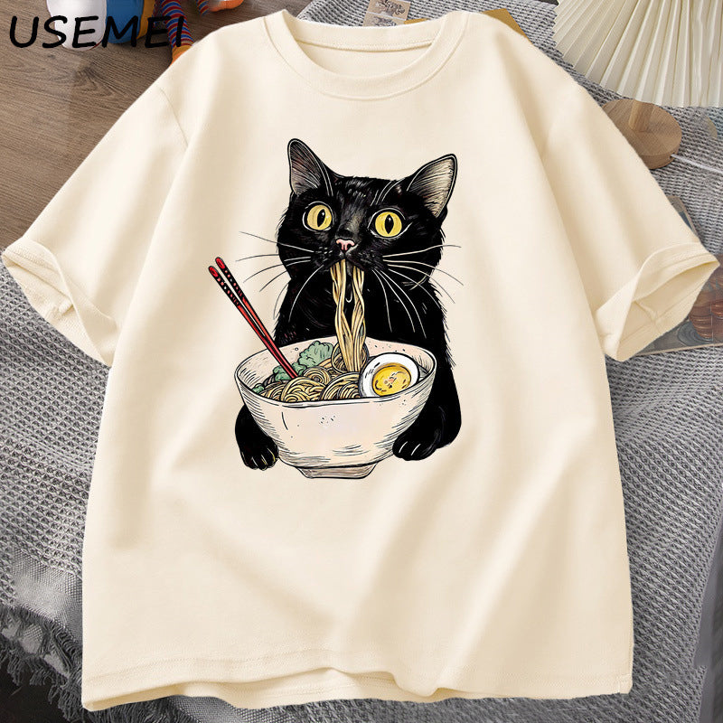Noodle Ramen Cat T-Shirt Foodie Lover T Shirts