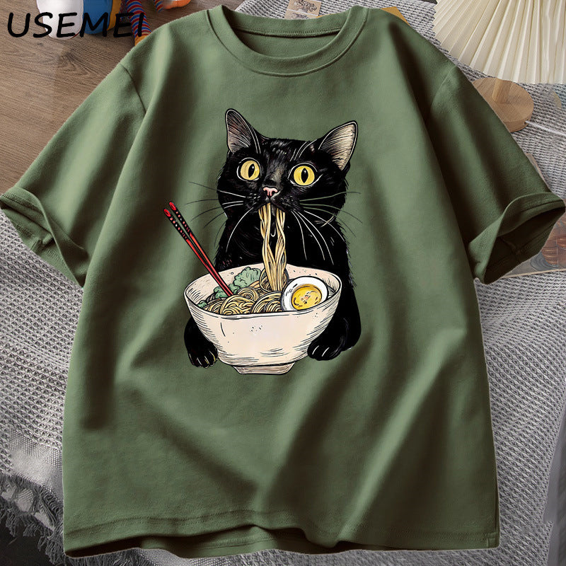 Noodle Ramen Cat T-Shirt Foodie Lover T Shirts
