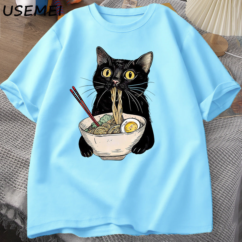 Noodle Ramen Cat T-Shirt Foodie Lover T Shirts