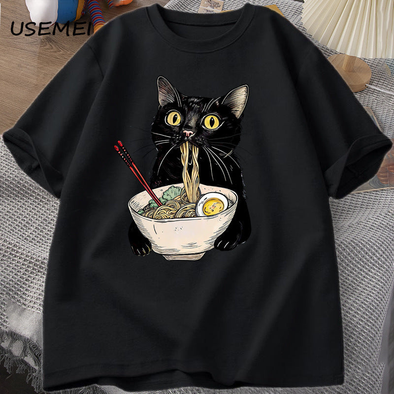 Noodle Ramen Cat T-Shirt Foodie Lover T Shirts