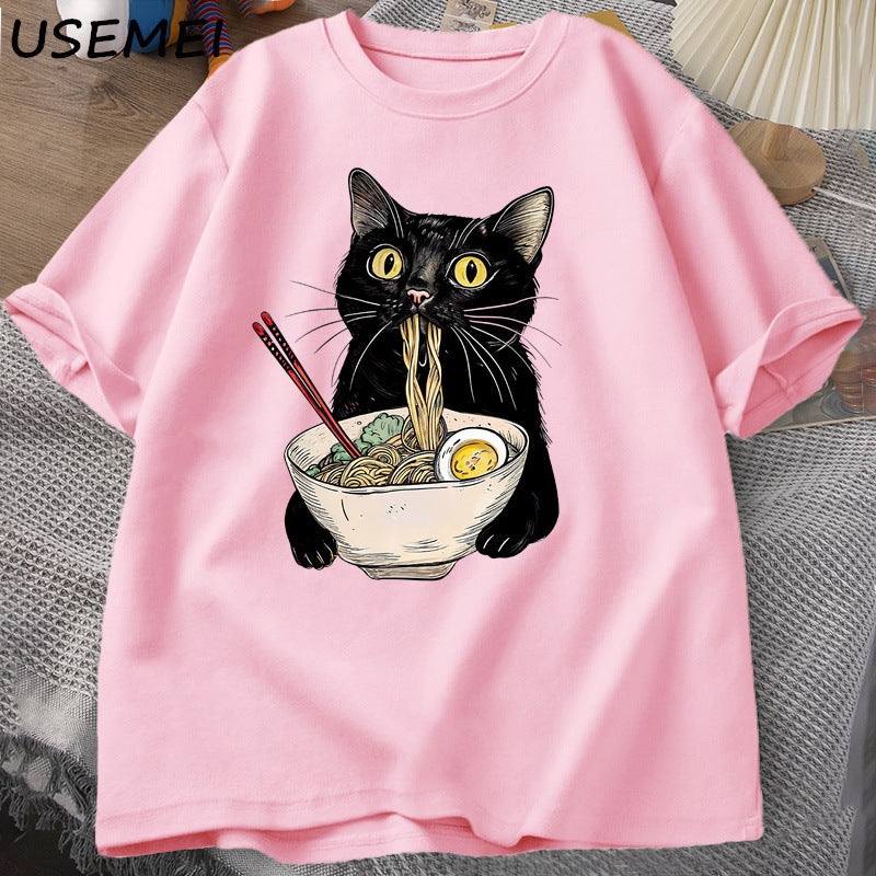 Noodle Ramen Cat T-Shirt Foodie Lover T Shirts