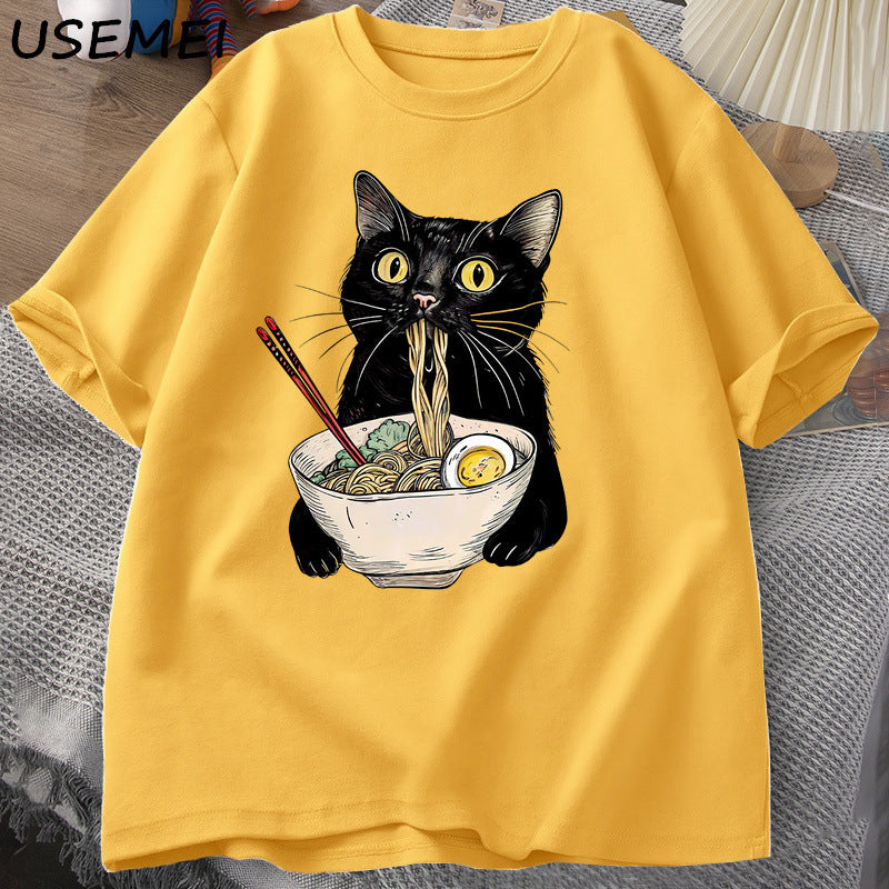 Noodle Ramen Cat T-Shirt Foodie Lover T Shirts