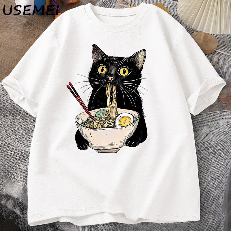 Noodle Ramen Cat T-Shirt Foodie Lover T Shirts