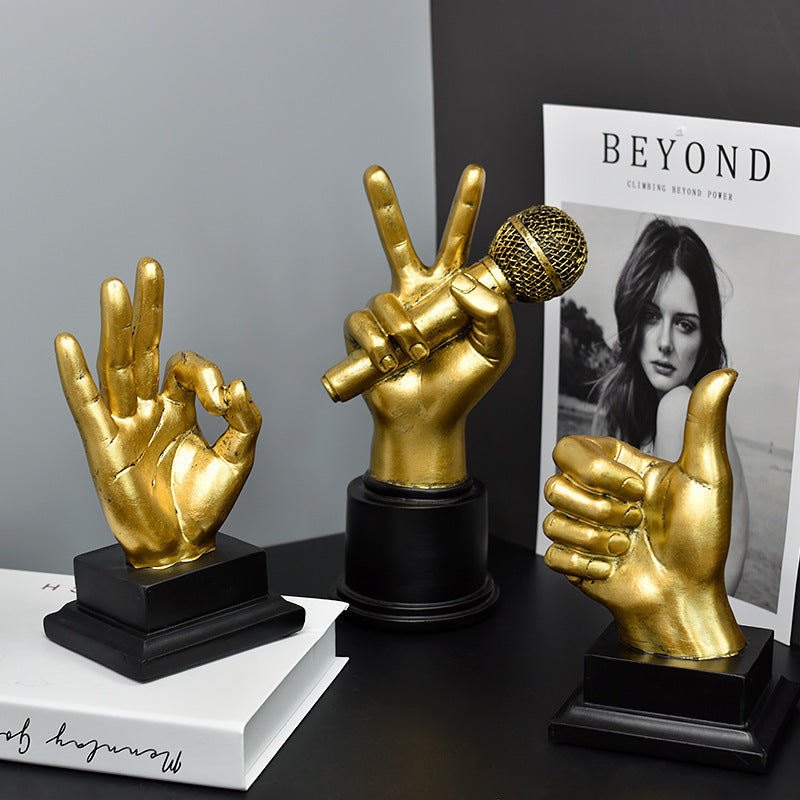 Office Wine Cabinet Bar Resin Decoration OK Finger Model Ornaments