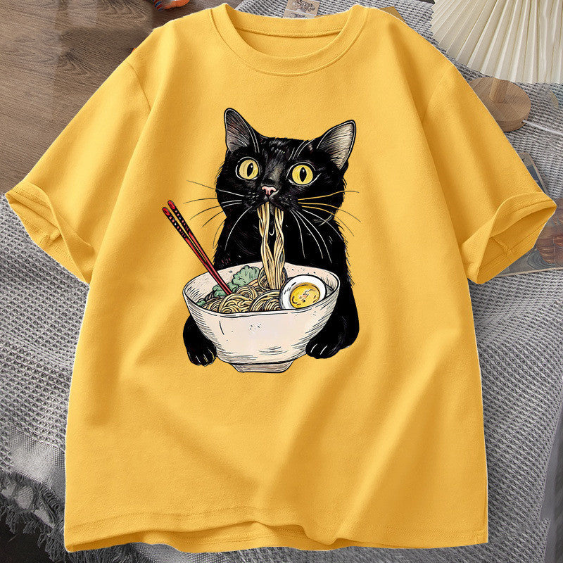 Noodle Ramen Cat T-Shirt Foodie Lover T Shirts